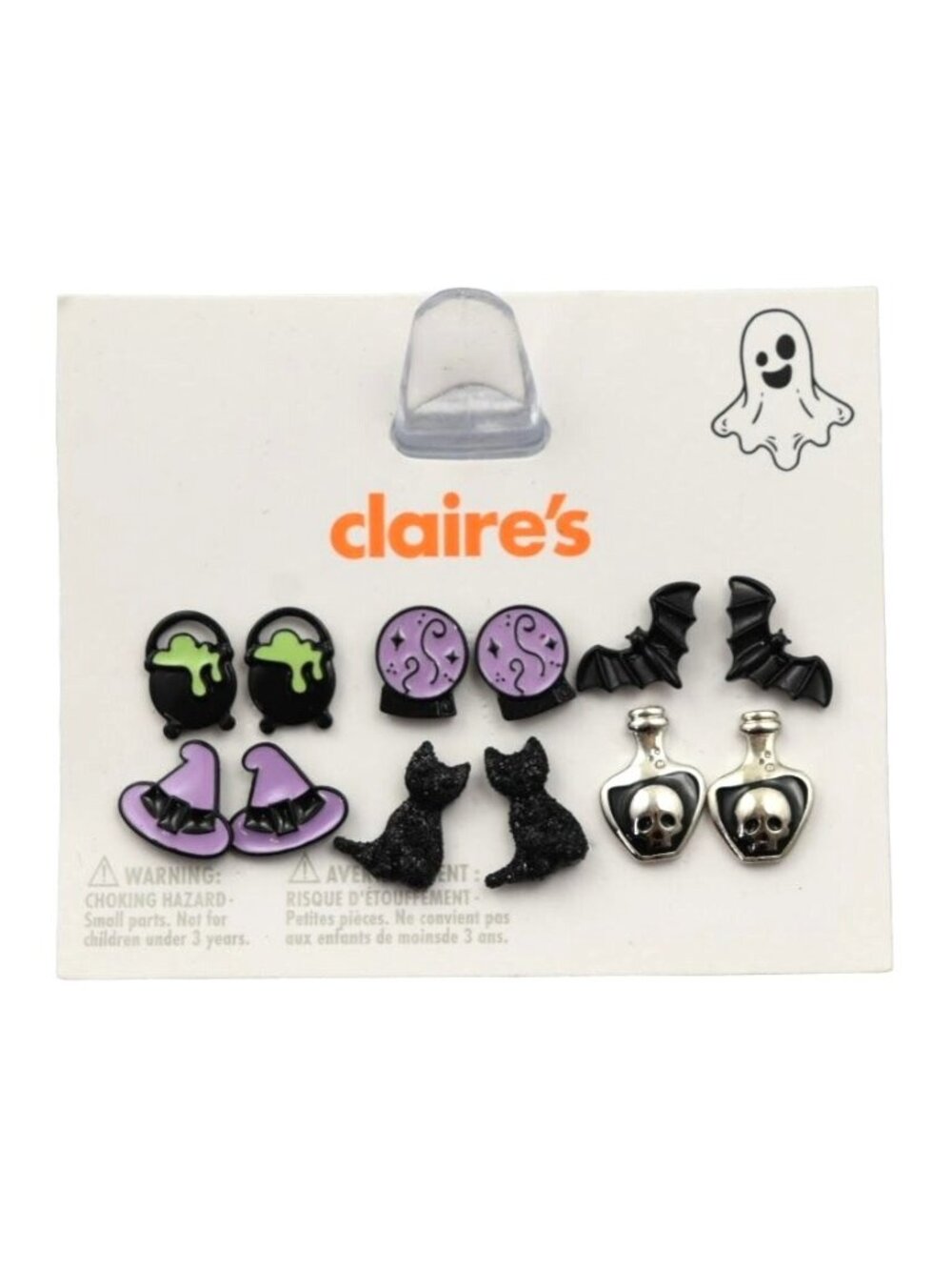 Claires Halloween Stud Earrings Set Of 6 Bats Caldron Witch Hat Cat Bat Skull